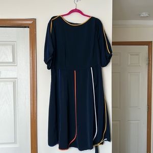 Eloquii navy spring dress with colorful piping detail
